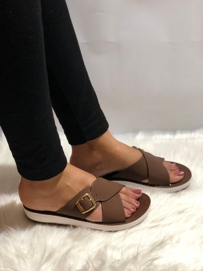 Soft Step Cross Strap Slides